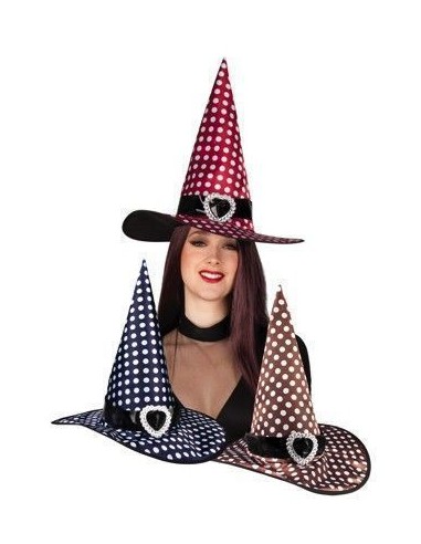 Chapéu de bruxa com pintas 3 sortidos - de alta qualidade, ideal para carnaval, festas temáticas e eventos especiais.